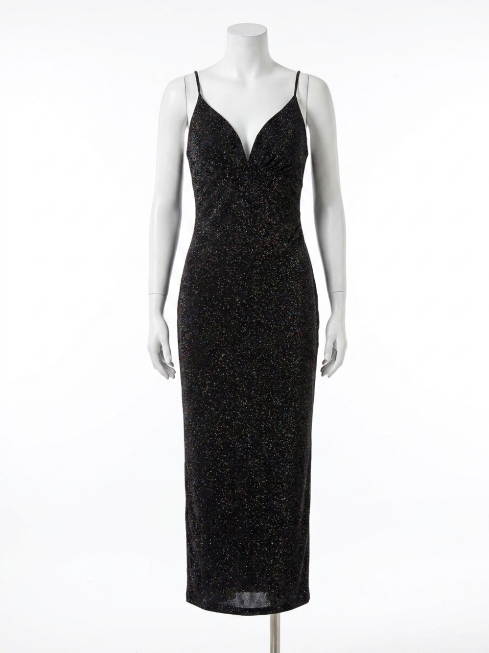 NEW CLARISSE v-neck open back maxi dress in black multi